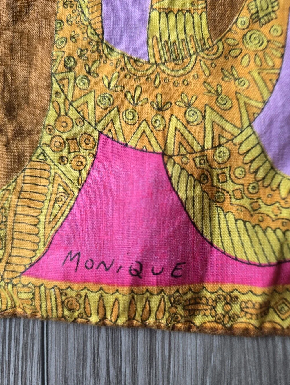 Vintage Square Scarf 60s Mod Psychedelic Pink Purple Gold Abstract Neckerchief